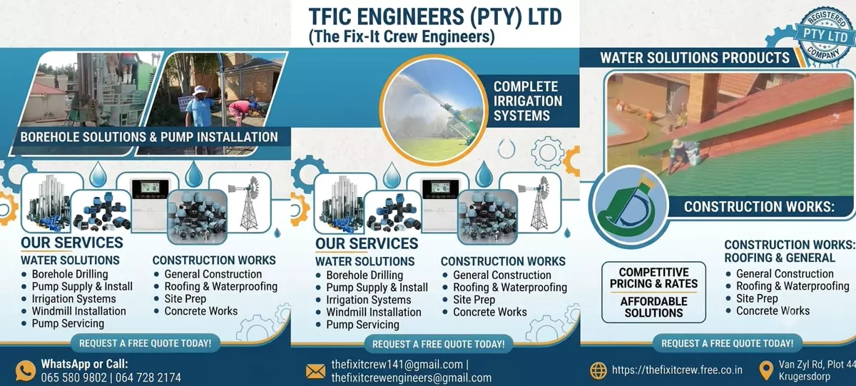 TFIC Engineers promotional flyer for engineering and construction services