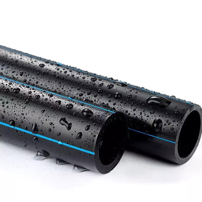 Black plastic water pipes with blue stripes